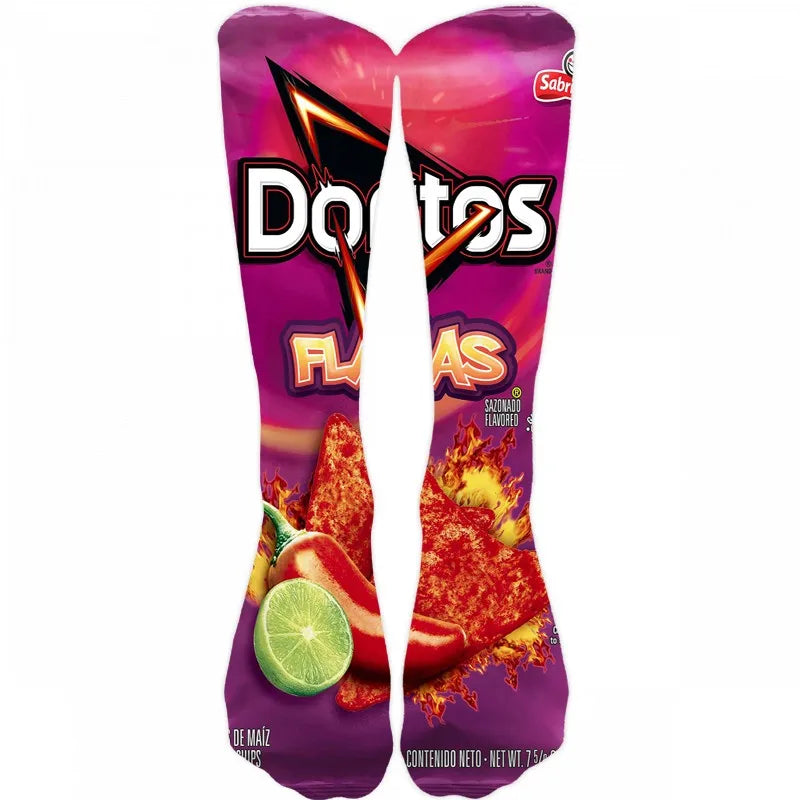 Creativity Long Socks Female Art 3D Printed Potato Chips Tomato Qme style11 One Size China Mainland