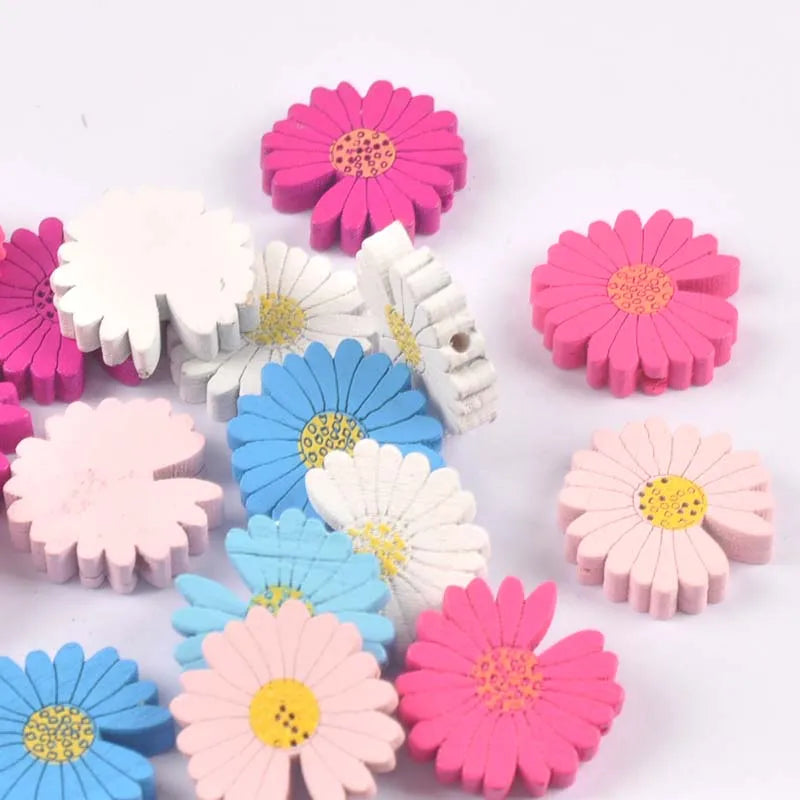 25pcs 21.5mm Multicolor Chrysanthemum Wood Craft Wooden Spacer Beads Pacifier Clip DIY Jewelry Making Bracelet Accessories m2238 Qme