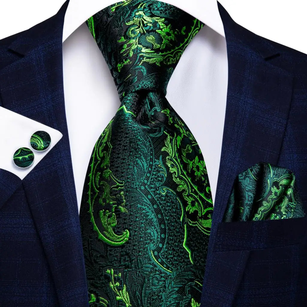 Luxury Mens Ties Floral Black Gold Paisley Red Blue Necktie Pocket Qme 3206