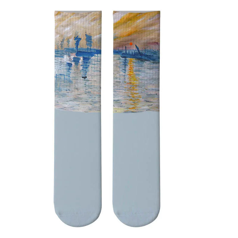 Retro Mona Lisa Sunflower Socks Men's Women Oil Painting Unisex Qme style2 One Size China Mainland