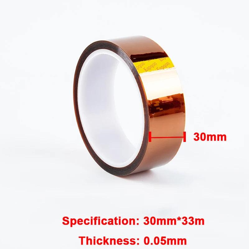 33M Gold High-Temperature Heat Resistant Adhesive Tape Polyimide 10-50MM Width No Residue for Masking Soldering Etc Qme 30mmX33m