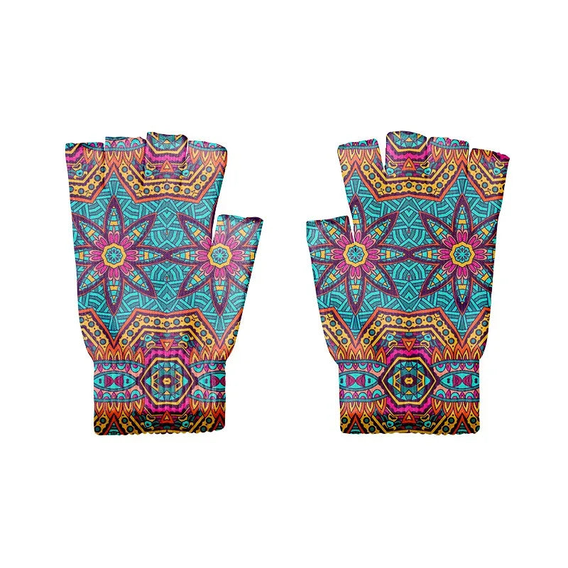 Stylish Simple Mandala Gloves Half Finger Sports Fingerless Knitted Qme style4 One Size China Mainland