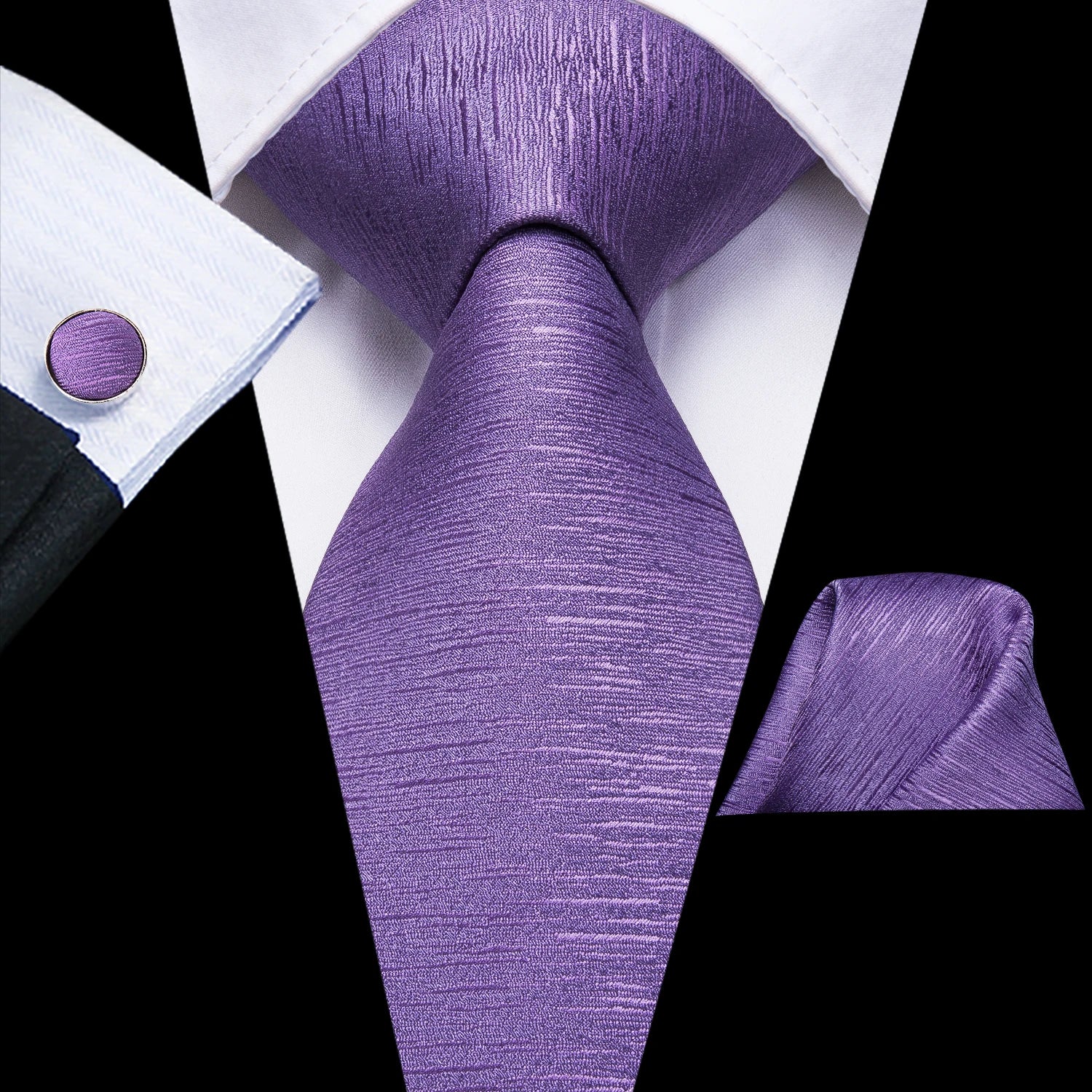 Hi-tie Light Purple Solid Silk Wedding Tie Men Hanky Cufflink Necktie Qme 3248