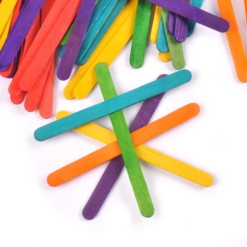 50Pcs/Lot Natural Wood & Colorful Wooden Popsicle Stick For Ice Cream Sticks Kids Educational Toys Handmade DIY Wood Craft Arts Qme