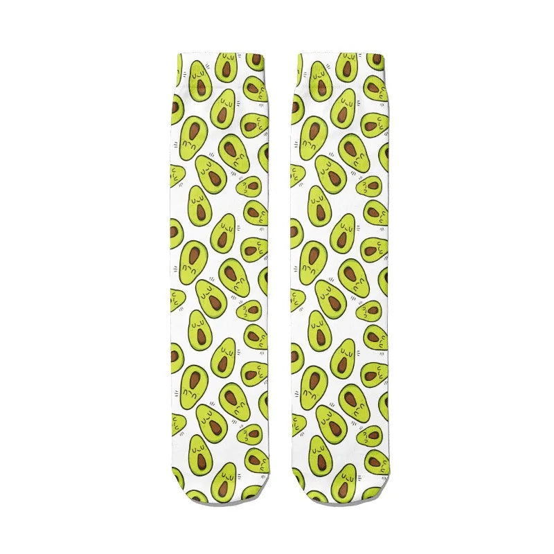 Kawaii Women Cotton Cartoon Fruit Straight Socks Avocado Breathable Qme style10 One Size China Mainland
