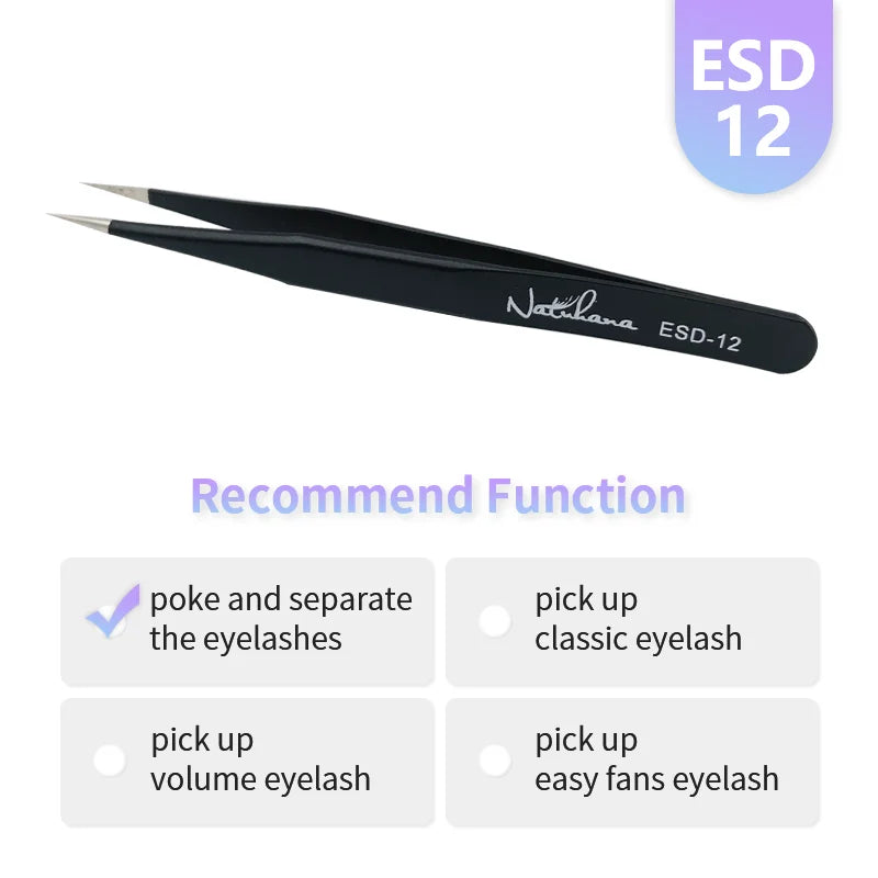 NATUHANA Anti-static Straight Eyelash Extension Tweezers Industrial Qme ESD-12
