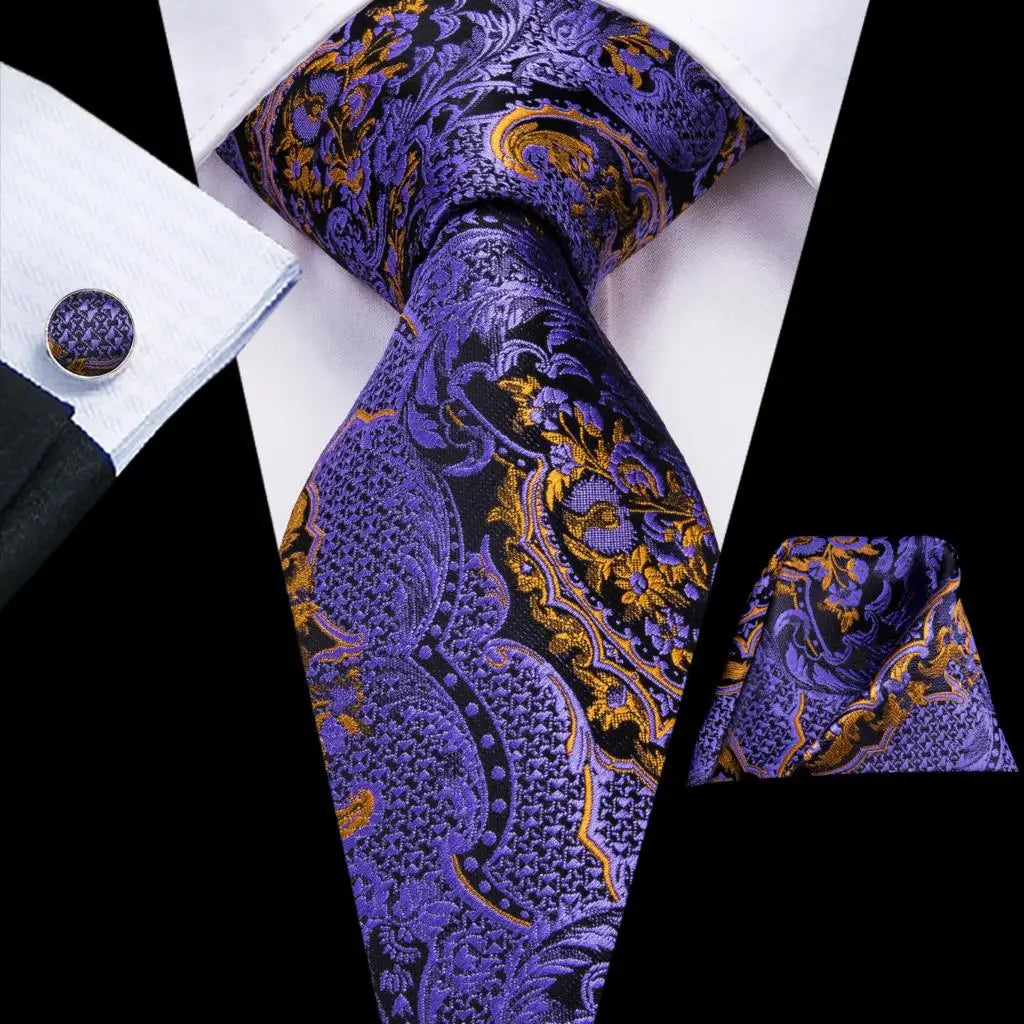 Luxury Mens Ties Floral Black Gold Paisley Red Blue Necktie Pocket Qme 3210
