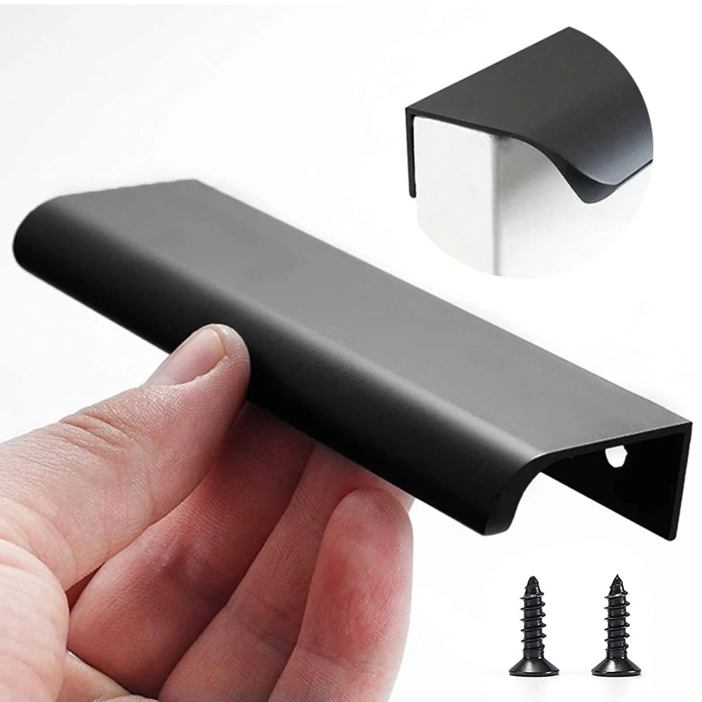 Hidden Furniture Drawer Handles Kitchen Cabinet Door Black Handle Aluminum Alloy Modern Style Finger Edge Wardrobe Pulls Qme