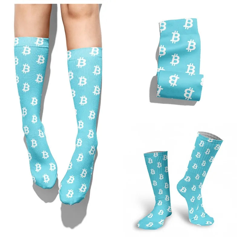 Creative Bitcoin Print Socks Men Women Breathable Middle Tube Unisex Qme