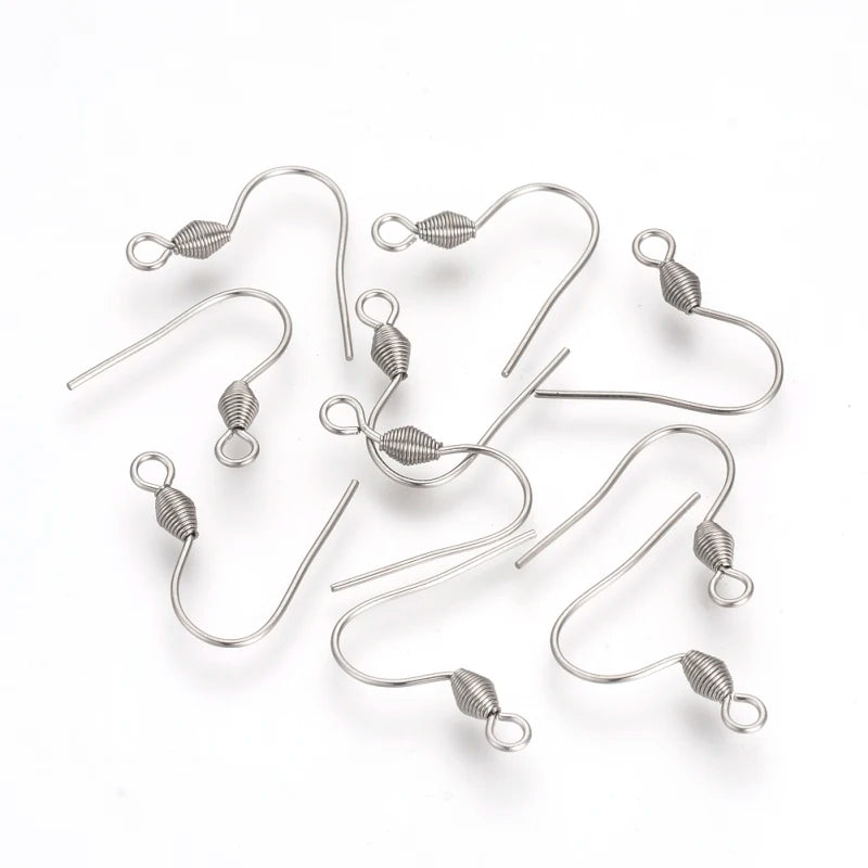 20Pcs Stainless Steel French Style Ear Wire Fish Hook Earring Earwires with Coil for DIY Dangle Earring Jewelry Making Qme