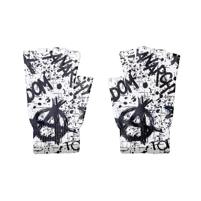 Adult Halloween Skeleton Skull Half Finger Gloves Stretch Knitted Qme style6 One Size China Mainland