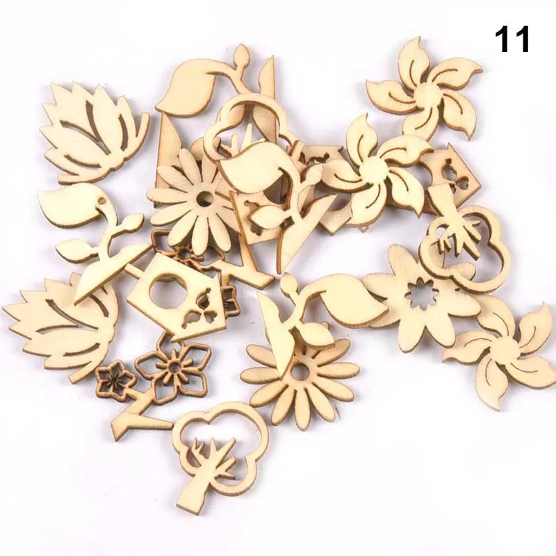 50Pcs Mix Pattern Wood Slices DIY Scrapbook Crafts Supplies Unfinished Wooden Home Decorations Handmade Ornament 25-30mm m2204 Qme 11