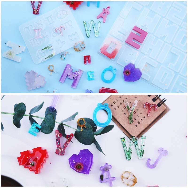 Alphabet Resin Molds Kit Backward Letter Number Silicone Casting Molds Resin Epoxy Molds For Keychain Making Pendant Jewelry DIY Qme