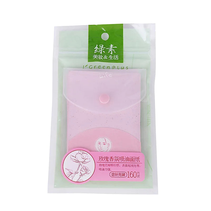 160Pcs Protable Facial Absorbent Paper Oil Control Wipes Green Tea Sheet Oily Face Blotting Matting Tissue Makeup Facial Clean Qme Rose