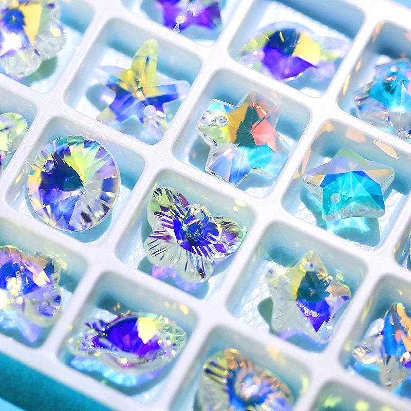 14mm 28pcs/pack Crystal AB Pendant Glass Beads Crystal Gems Charms For Jewelry Making Necklaces Earrings DIY Best Quality Qme