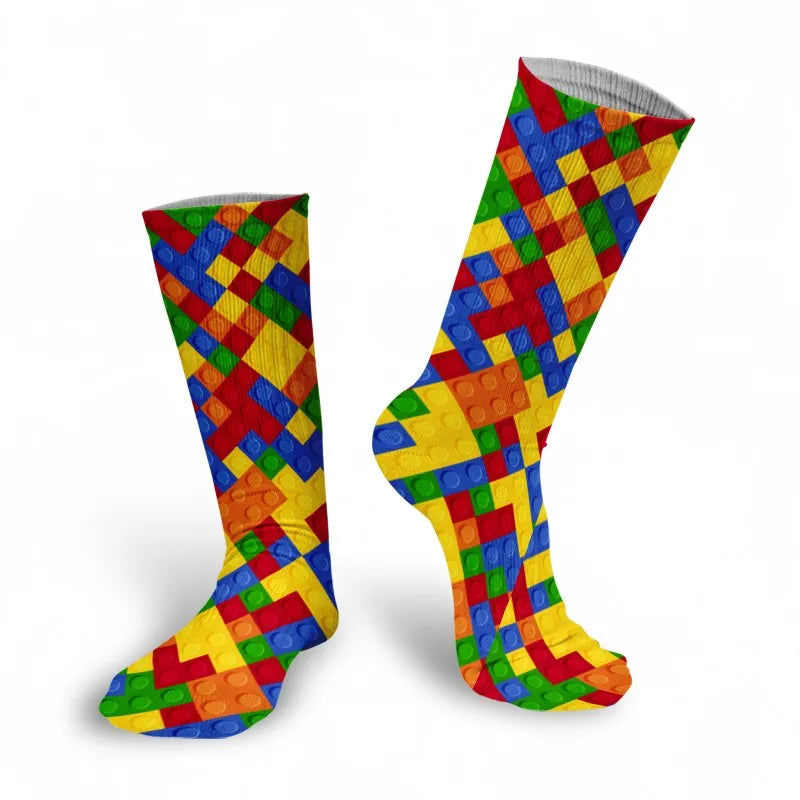 Classic Women Socks Casual Comfortable Puzzle Happy Business Party Qme style5 One Size