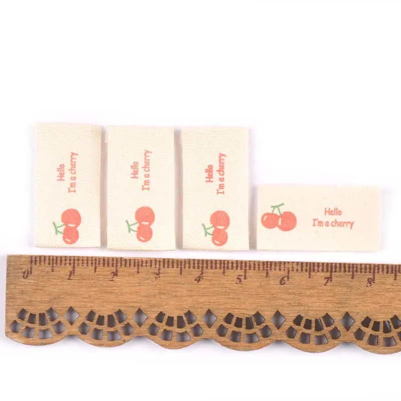 50Pcs Fruits Printed Cherry/Grape/Strawberry Labels Sewing Accessories Washable Care Bags Clothes Handmade Crafts Garment Tags Qme