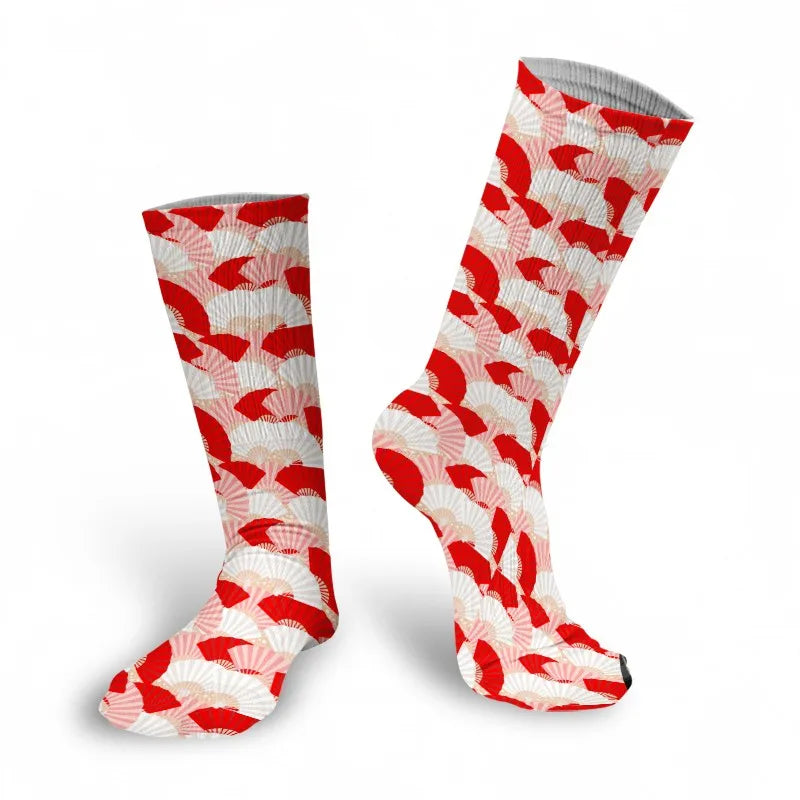 Women Nylon Long Socks 3D Print Cartoon Harajuku Heart Funny Tube Red Qme