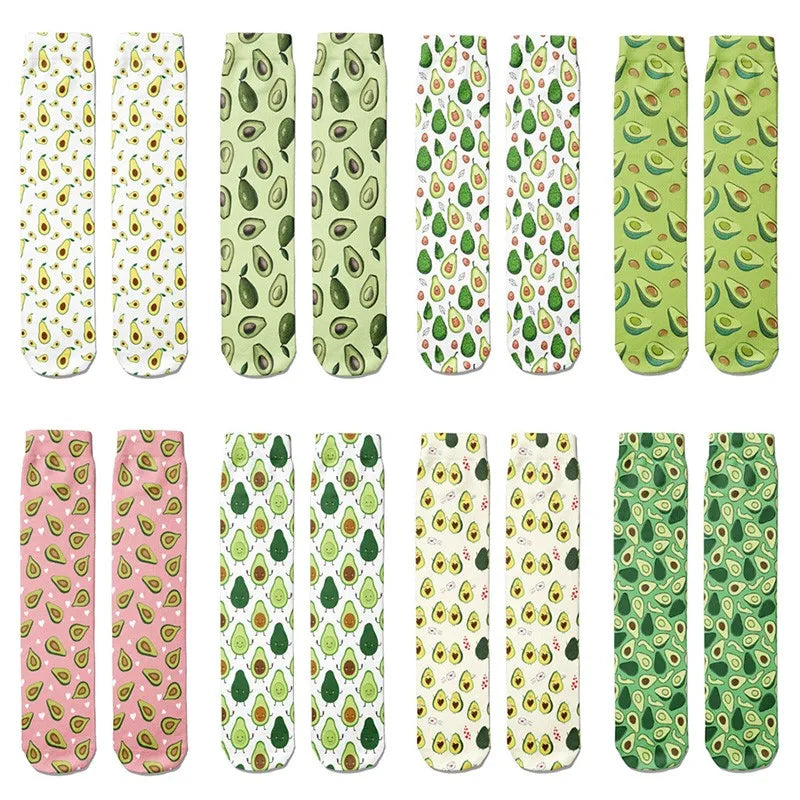 Kawaii Women Cotton Cartoon Fruit Straight Socks Avocado Breathable Qme