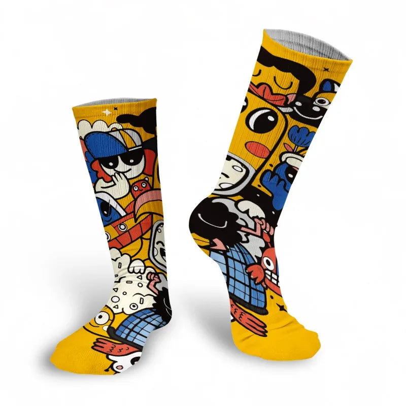 Mens Sock Funny Cartoon Doodle Pattern Hip Hop Cool Socks Women Happy Qme style15 One Size China Mainland