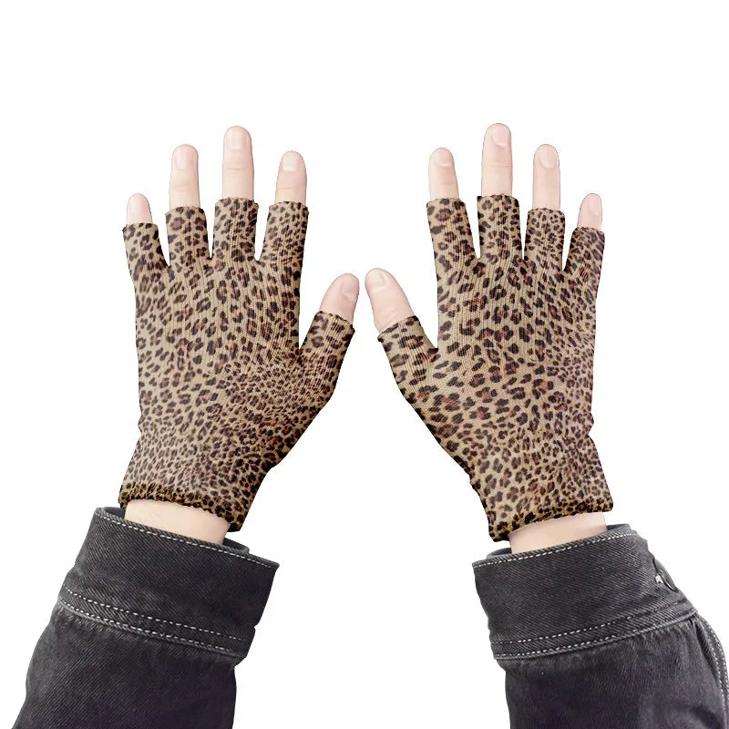 Women Leopard Gloves Fashion Elastic Five Fingers Men's Outdoor Qme