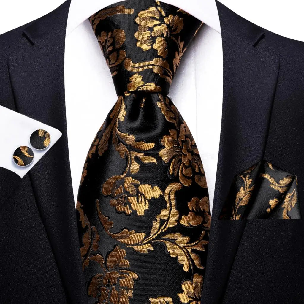 Luxury Mens Ties Floral Black Gold Paisley Red Blue Necktie Pocket