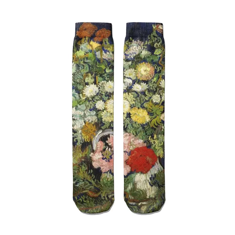 Van Gogh Mural World Famous Painting Sunflower Socks Men Novelty Qme style23