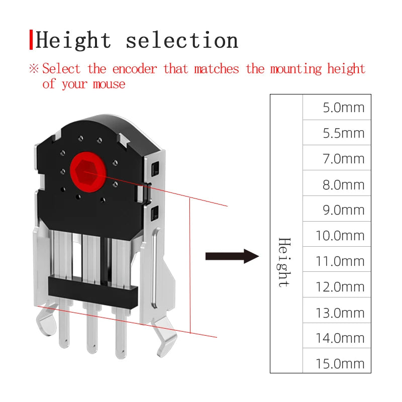 Kailh 9/10/11/12mm Rotary Mouse Scroll Wheel Encoder with 1.74 mm Hole Mark, 15-30 g Force for PC Mouse Alps Encoder Dust-Free Qme