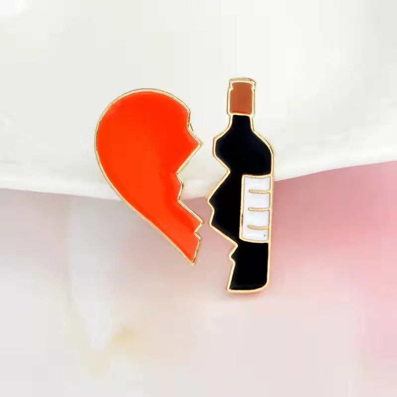 2pcs/set Broken Heart Wine Bottle Enamel Pins Fashion Love Brooch for Lover Denim Jackets Metal Badge Pin Backpack Jewelry Gifts Qme
