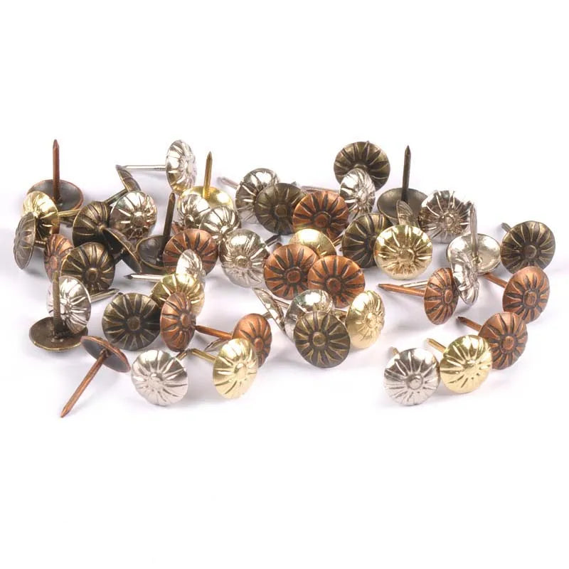 50Pcs Brass Upholstery Nails Tack Antique Furniture Sofa Door Box Case Decor Tack Stud Pushpin Head Doornail Woodwork Tool c2893 Qme