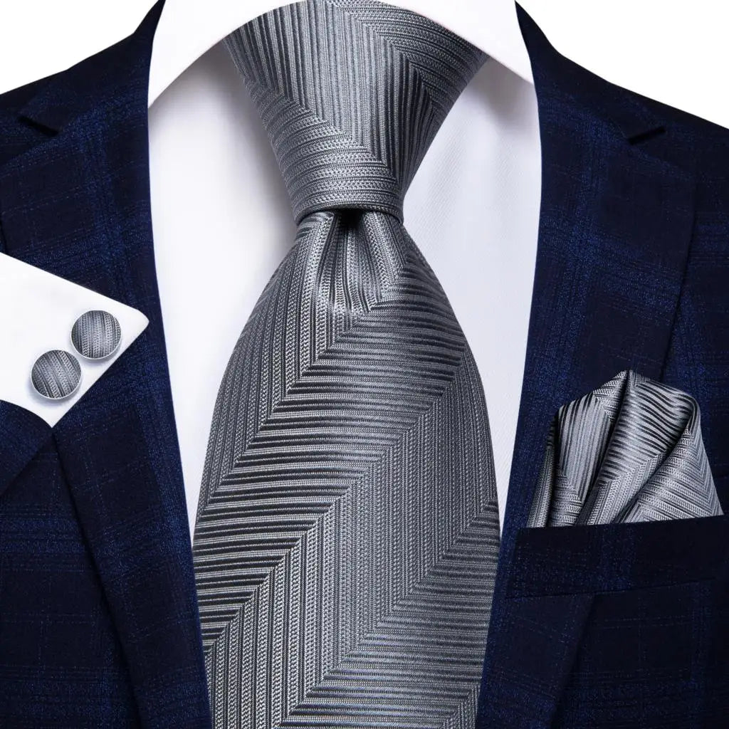 Black Red Striped Wedding Tie Men Handky Cufflink Necktie Fashion Qme 3176