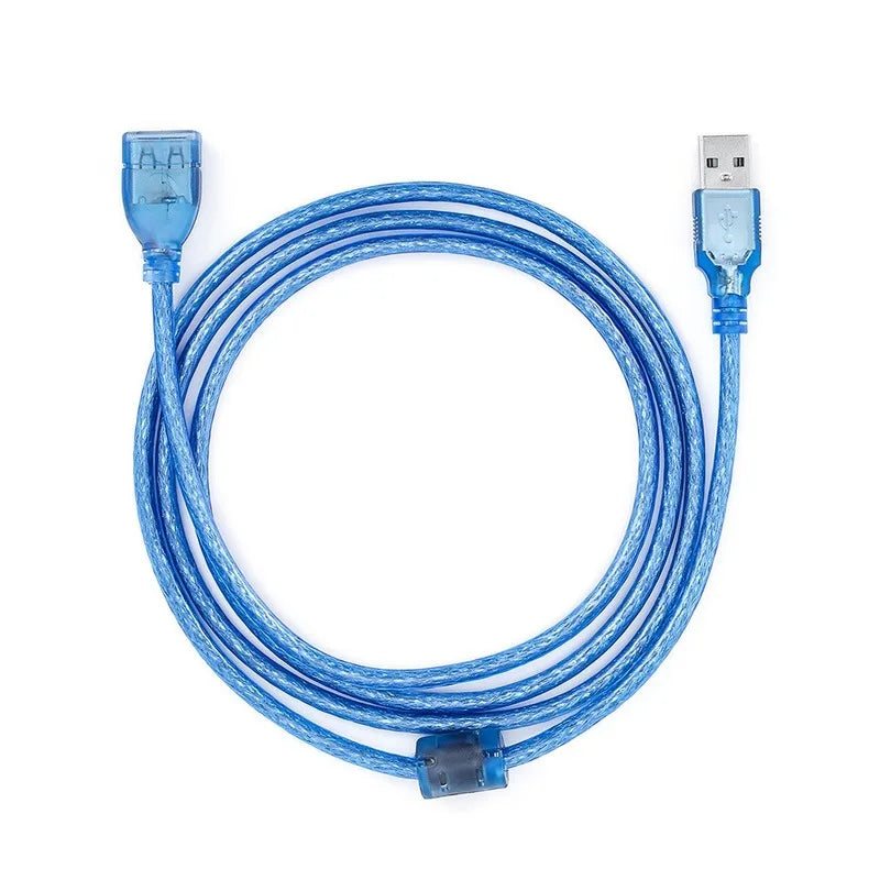 All Copper 1.5m Transparent Blue USB Extension Data Cable USB2.0 Male To Female A/F with Shielded True Magnetic Ring Qme