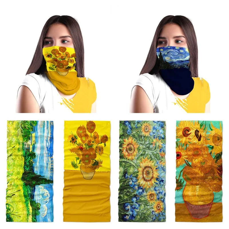 3D Printed Van Gogh Sunflower Oil Painting Art Hijab Scarf Men Women Qme
