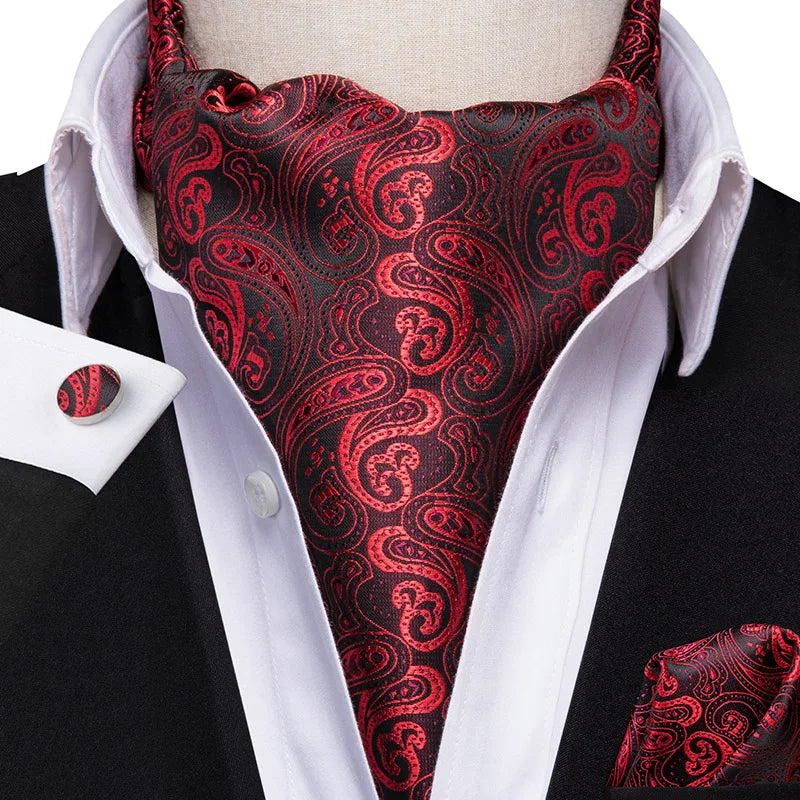Hi-tie Silk Men's Ascot Pocket Square Cufflinks Jacquard Floral Qme AS-1002