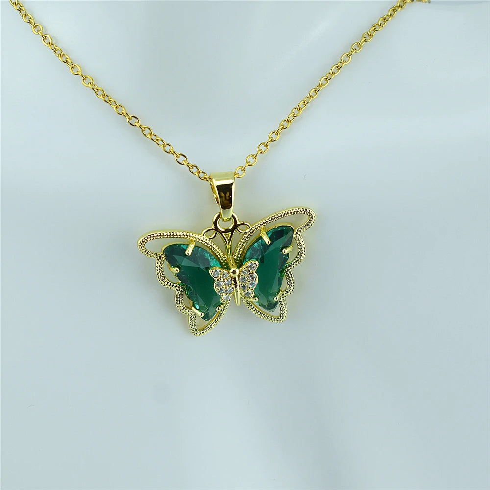 New Fashion Sweet Women Girl Heart Crystal Butterfly Pendant Necklace Jewelry Elegant Charm Jewelry Gifts Accessories Wholesale Qme 12
