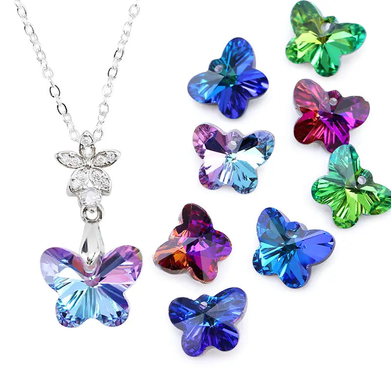 14mm 6754 Butterfly Pendant Beads Glass Butterfly Charms Gems Crystal for Women Jewelery Making Earring Necklace DIY 12pcs/lot Qme