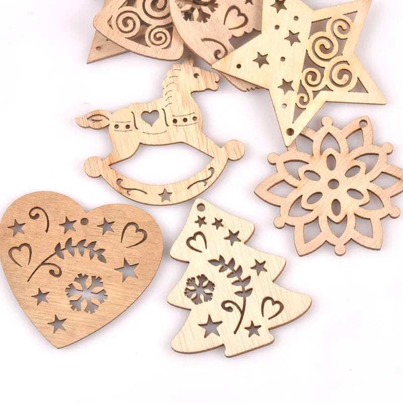 5Pcs Christmas Decorations Snowman Tree Wooden Home Ornament Wood Slices Craft DIY Hanging Pendant Xmas Kid Gift Hemp rope m2557 Qme mix