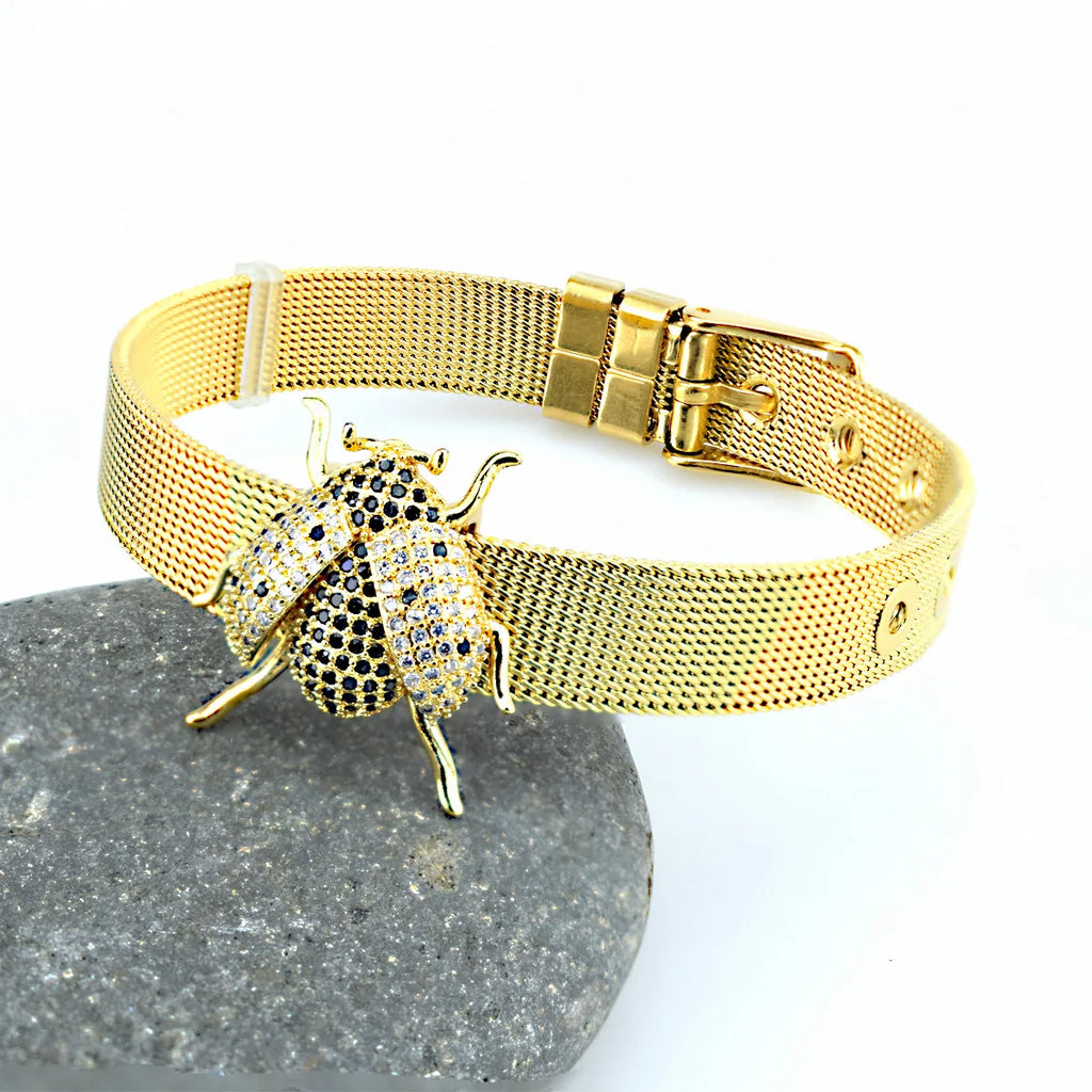 Simple fashion love palm evil eye stainless steel strap bracelet inlaid with colored diamonds zircon men and women jewelry gifts Qme