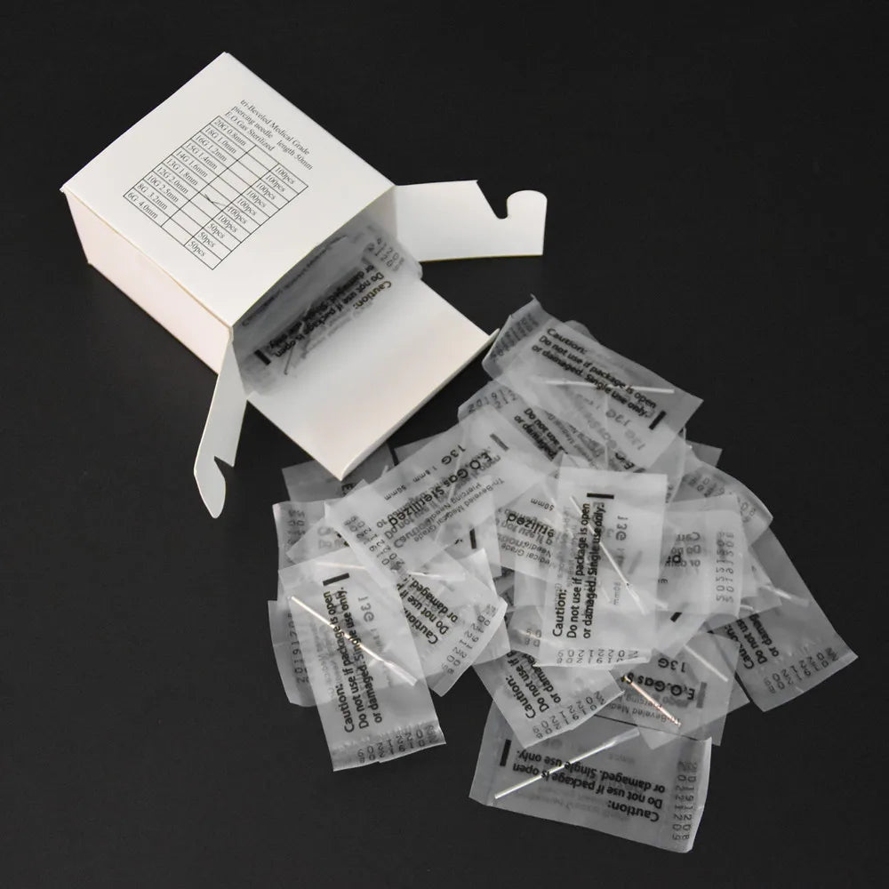 100PCS Sterilized Body Piercing Needle Tri-Beveled Medical Grade Surgical Steel 12G 13G 14G 15G 16G 18G 20G Supply Qme