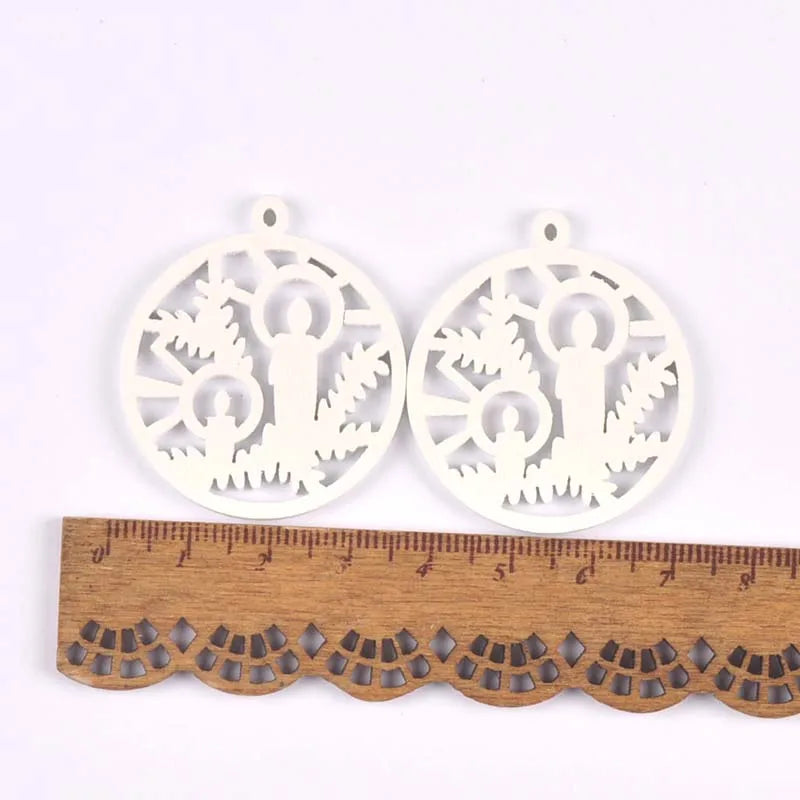 10pcs 32-35mm white Carved Christmas Ball Wood DIY Christmas Tree Ornament Wooden Scrapbooking Decoration Ornament m2263 Qme 5