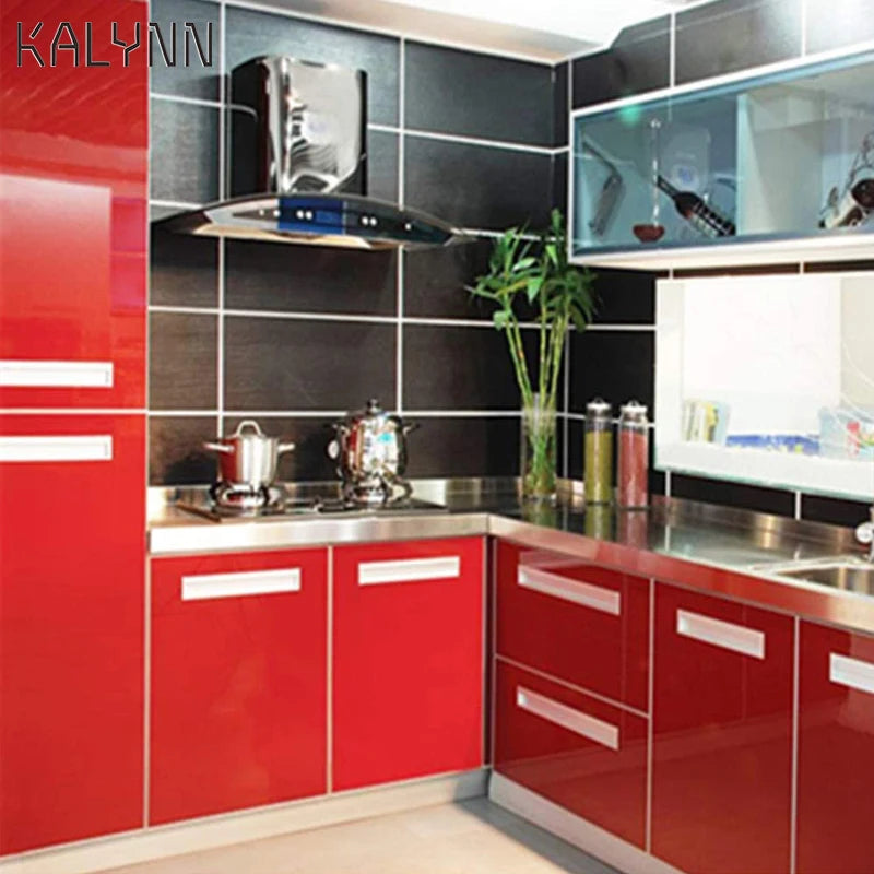 Shiny Red Contact Paper Vinyl Self Adhesive Wallpaper Kitchen Qme