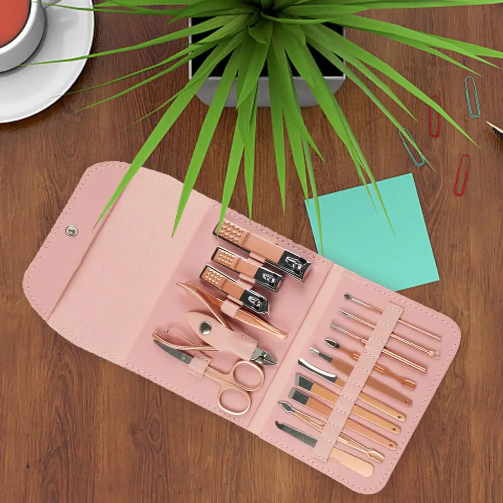 Travel Mini Manicure Set Nail Clipper Set 16 In 1 Stainless Steel Pedicure Care Grooming Kit With Case Pink For Men Husband Bo Qme