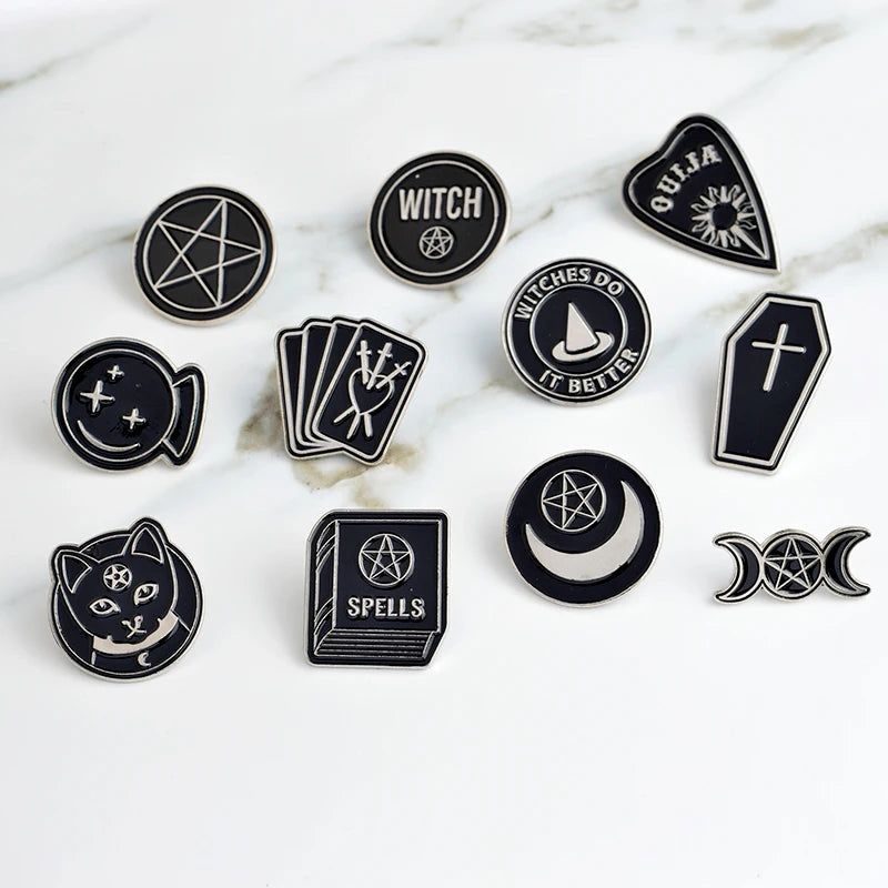 Handmade Punk Witch Ouija Moon Tarot BooK New Goth Style Lapel Enamel Pins Badge Denim Jacket Jewelry Gifts Brooch for Women Men Qme