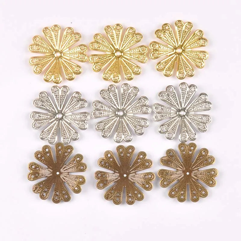 20pcs 40mm silver/gold/bronze Metal Crafts Wraps Filigree Flowers Connectors For Scrapbook DIY Home Decor Handicraft yk0762-2 Qme