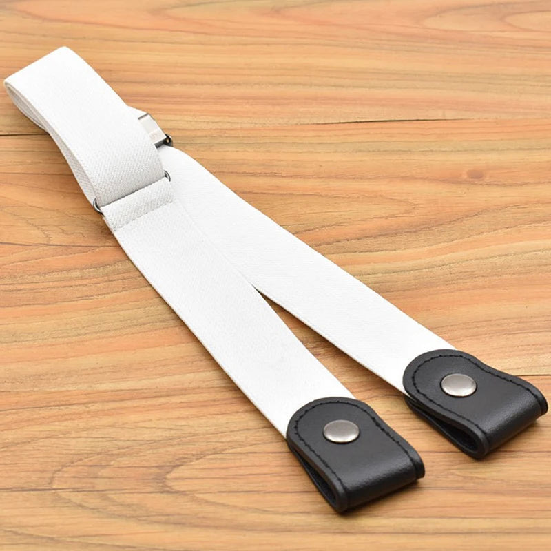 No Buckle Stretch Elastic Waist Belt Women Men Buckle-free Jean Pants Qme WHITE 60-95cm