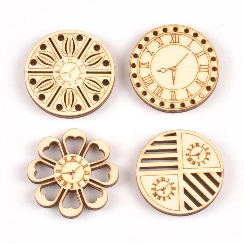 8pcs Mixed roundness clock Pattern Wooden Scrapbooking wood decoration for Handmade Accessory Sewing Home Decoration m2144 Qme m2138