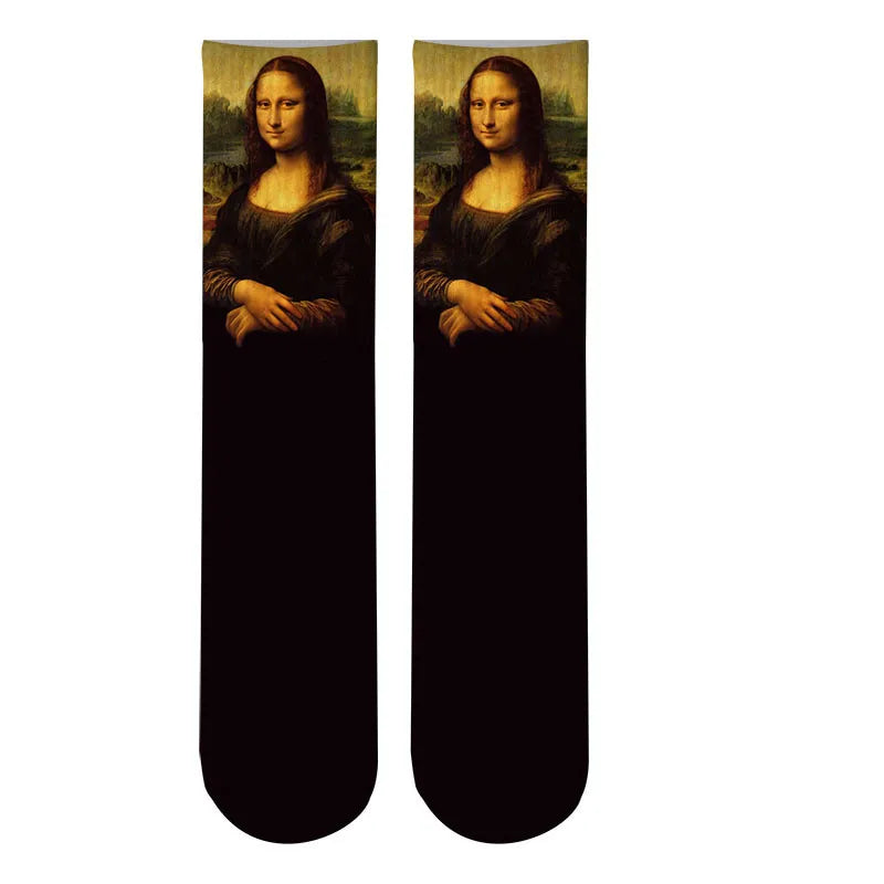 Retro Mona Lisa Sunflower Socks Men's Women Oil Painting Unisex Qme style3 One Size China Mainland
