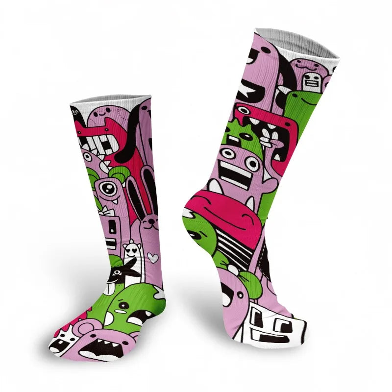 Mens Sock Funny Cartoon Doodle Pattern Hip Hop Cool Socks Women Happy Qme style5 One Size China Mainland