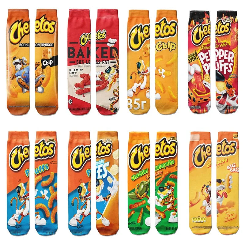 Funny 3D Printing Potato Chips Socks Female French Fries Packaging Qme