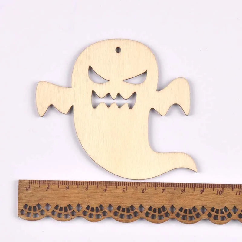 Mixed Natural Wooden Halloween Pendant Wood Slices DIY Crafts Hanging Handmade Accessory Home Party Decor 60-100mm 10Pcs M2708 Qme 1